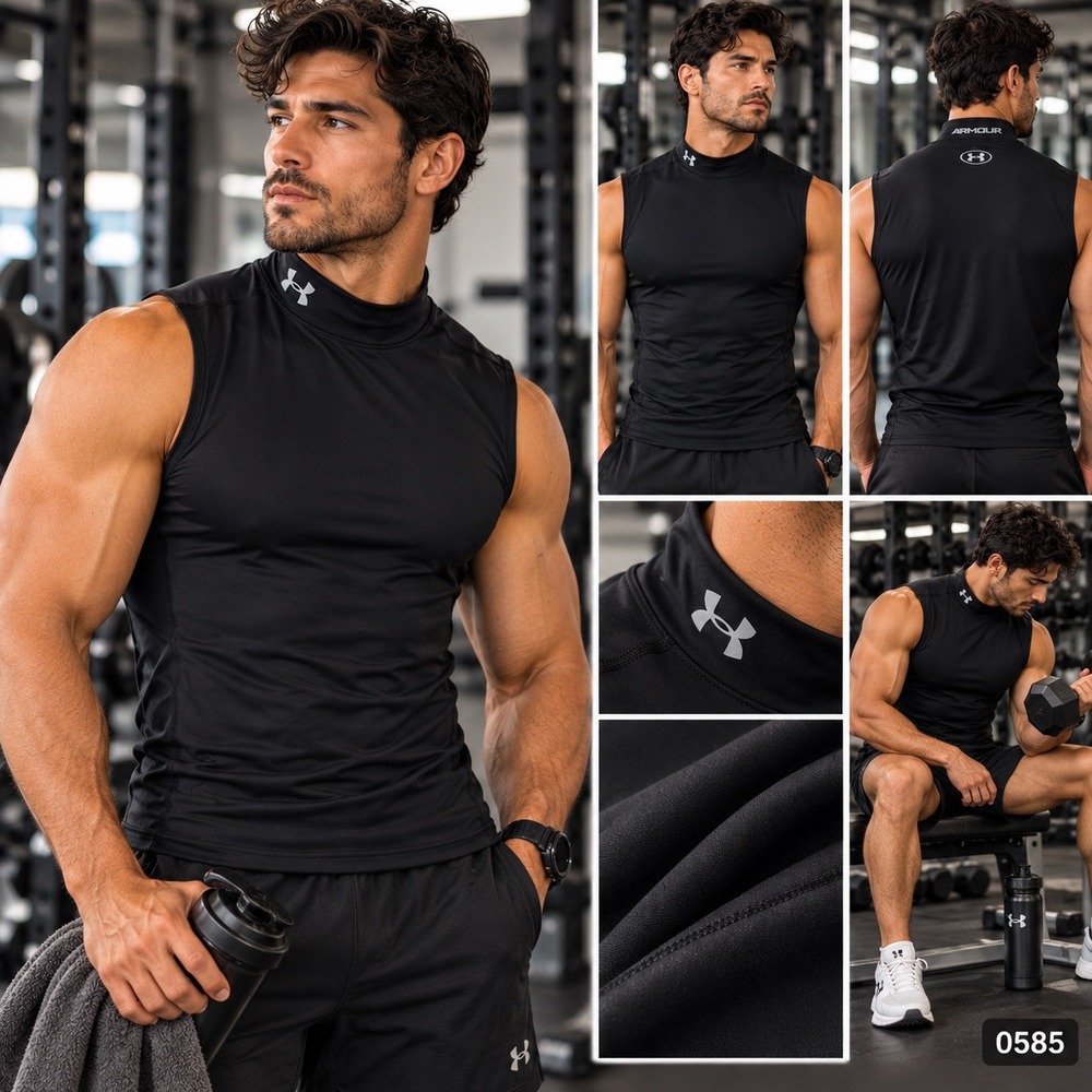 Under Armour Mens HeatGear Compression Mock Neck Sleeveless Tank Black XL 0585